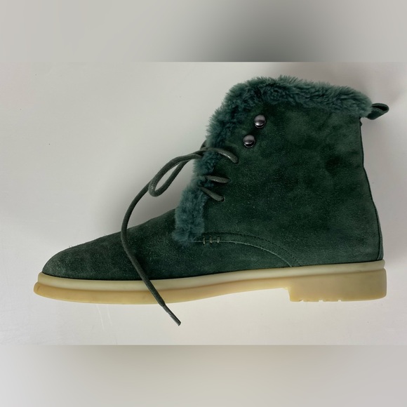 AUTH LORO PIANA GREEN SUEDE & FUR LACE UP BOOTS WOMENS 37 - Picture 5 of 8